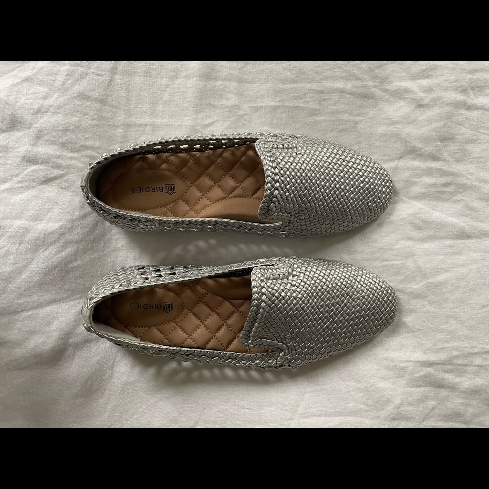Silver woven birdie flats